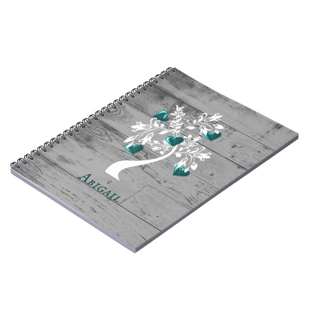 Arbre turquoise des coeurs Carnet personnalisé (Côté gauche)