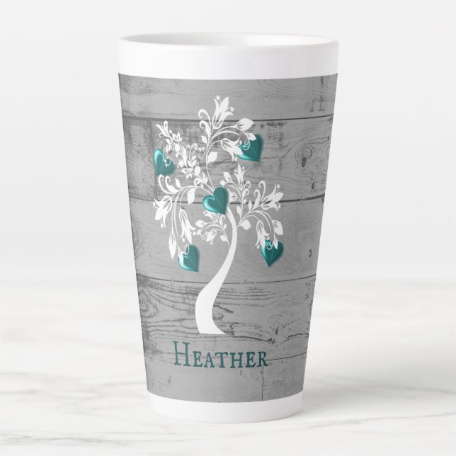 Arbre turquoise des Coeurs Mug Latte Personnalisée (Devant)