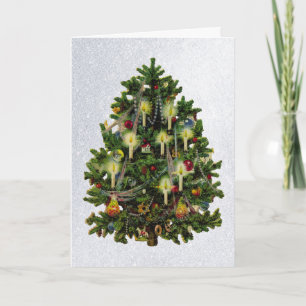 arbre vintage de noël avec bougies carte de voeux