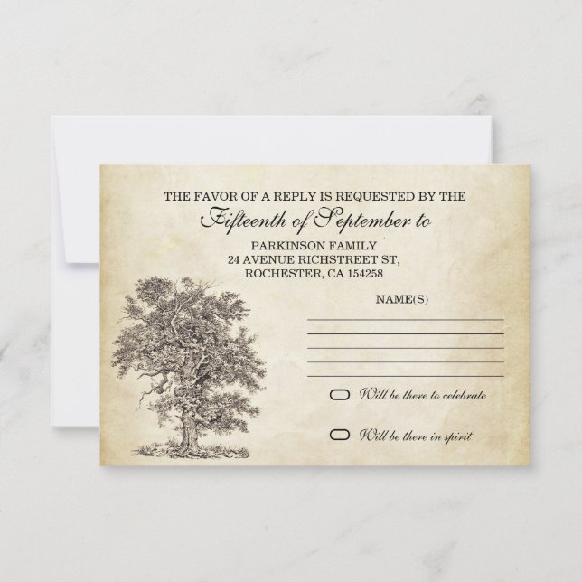 arbre vintage vieux rsvp pour conception de mariag (Devant)