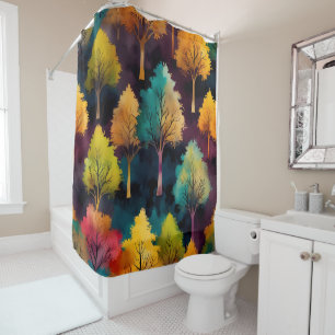 Arbres colorés - Jeu de rideaux de douche Motif fe