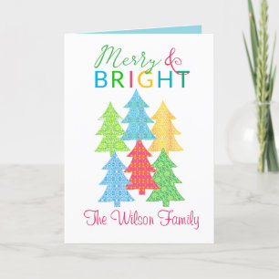 Arbres colorés Joyeux et brillant Carte de Noël