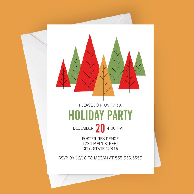 Arbres colorés modernes Fête Invitation (Modern Colorful Trees Holiday Party Invitation)