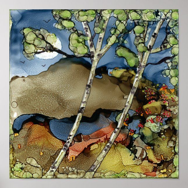 Arbres d'Aspen et affiche sur le lac 12X12" (Devant)