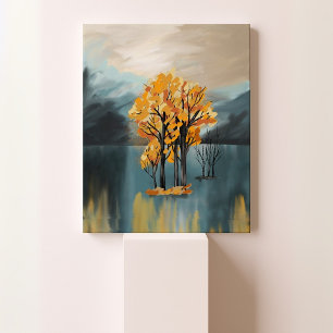 Arbres d'automne dorés sur toile du lac Bleu