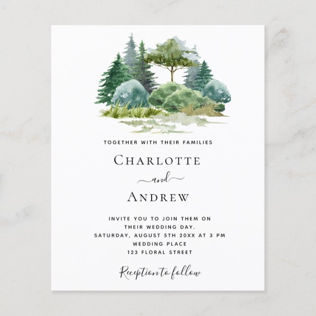 Arbres de forêt mariage budget aquarelle simple (Devant)