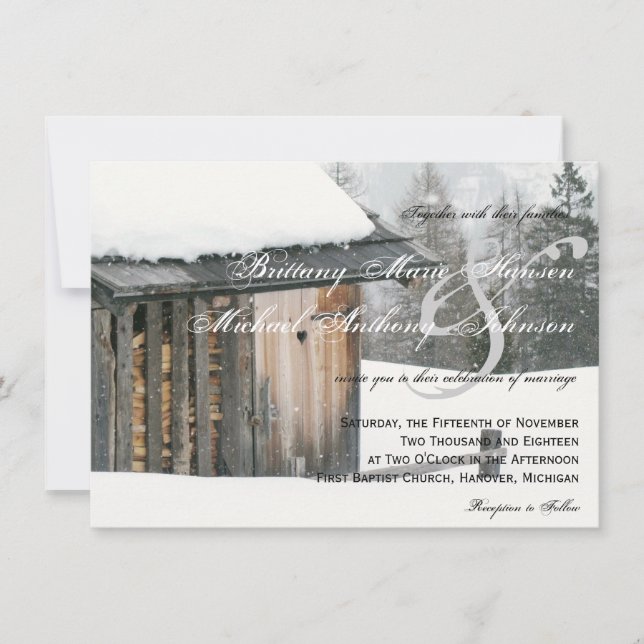 Arbres de neige avec des invitations de mariage (Devant)