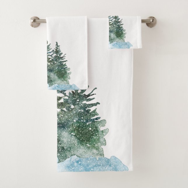 Arbres de Noël à l'aquarelle Neige Coton Blanc (En situation)