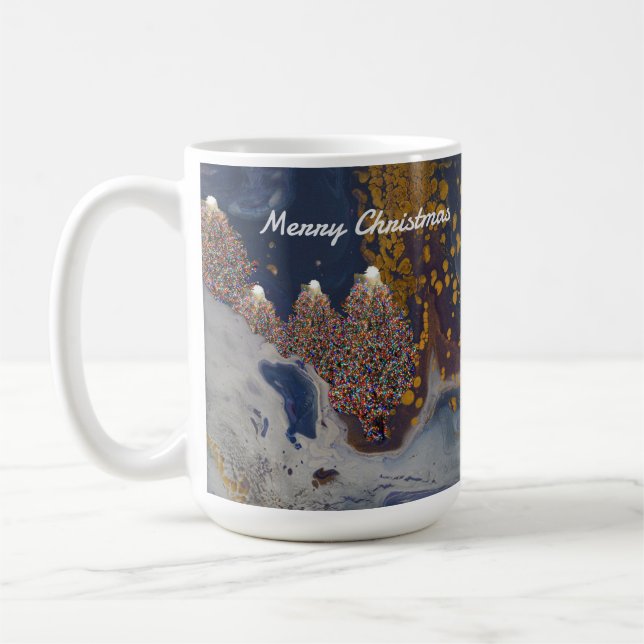 Arbres de Noël bleus et dorés à la Mug nocturne (Gauche)