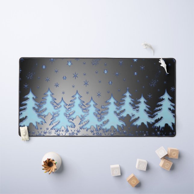 Arbres de Noël brillants bleus, étoiles sous ciel  (Tableau pour enfants)