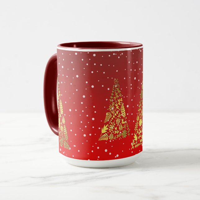 Arbres de Noël dorés brillants Mug de Fêtes (Devant gauche)