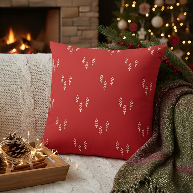 Arbres de Noël en Coussin Lumbar rouge et blanc (red christmas pillow with little trees)