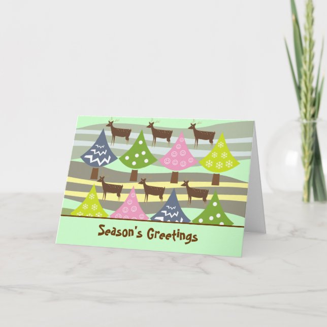 Arbres de Noël et cartes mignons de cerfs communs (Devant)
