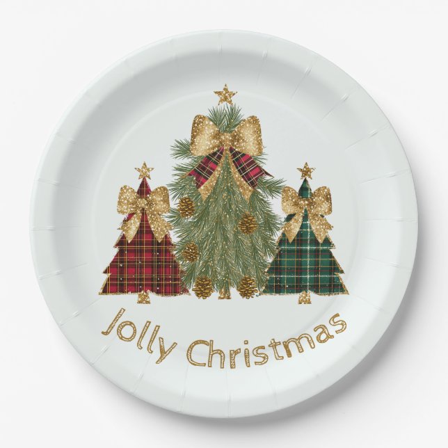 Arbres de Noël festifs & Assiettes en papier avec  (Devant)