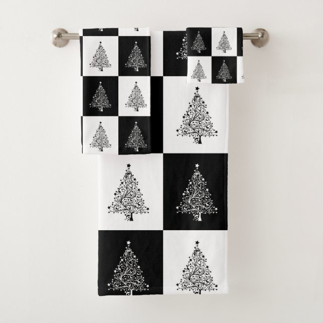 Arbres de Noël festifs noir blanc motif (En situation)