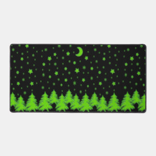 Arbres de Noël fluorescents verts, étoiles sur noi
