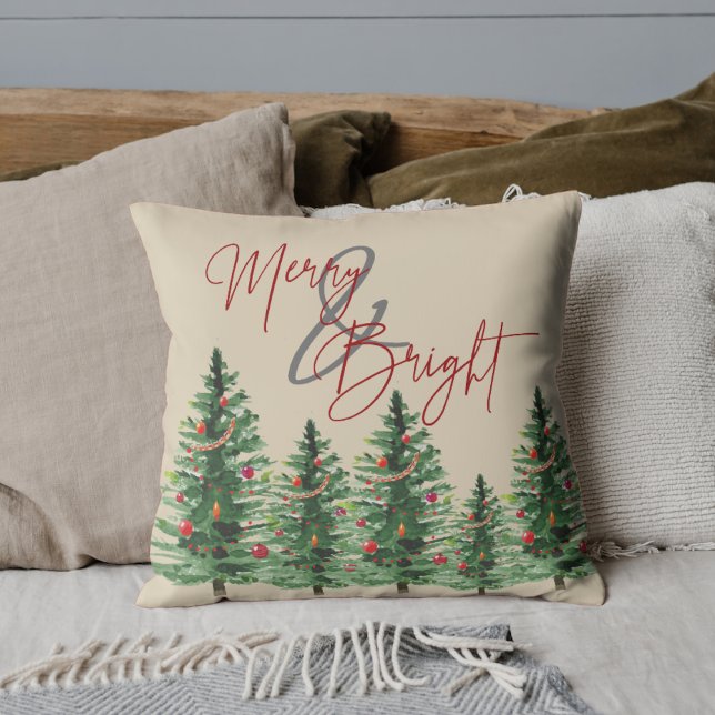 Arbres de Noël | Joyeux & Lumineux | Coussin de je (Christmas Trees | Merry & Bright | Throw Pillow)