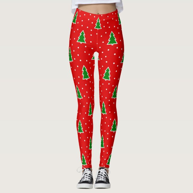 Arbres de Noël motif rouge Leggings (Devant)