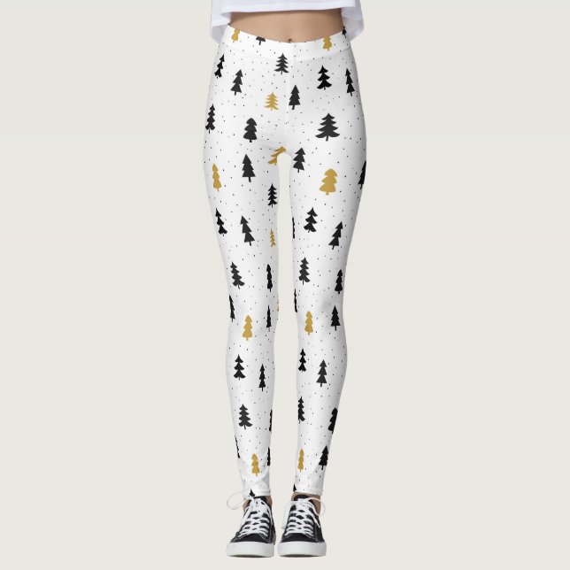 Arbres de Noël noir motif Leggings (Devant)
