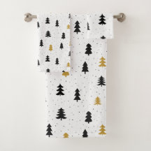 Arbres de Noël or noir motif serviette