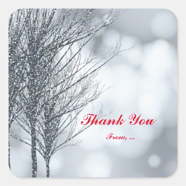 Arbres de Noël Pailletés Argent Hiver Autocollants (Devant)