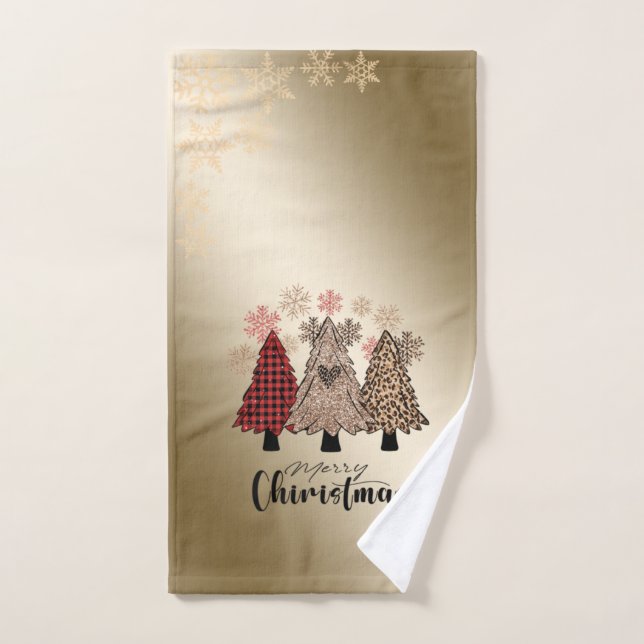 Arbres de Noël Pins Cool, Flocons de Neige Or (Serviette à main)