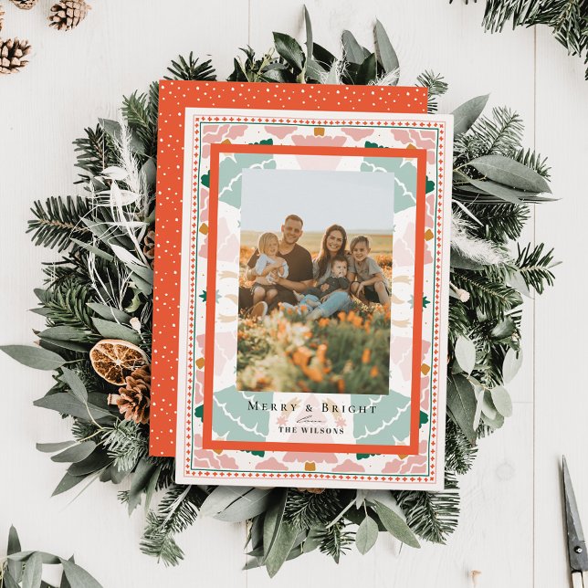 Arbres de Noël rose rétro Carte photo de vacances (Créateur téléchargé)