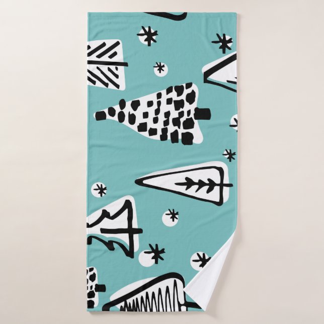 Arbres de Noël scandinaves : graphismes vintages. (Serviette de bain)