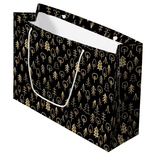 Arbres d'hiver Black Gold Patterned Grand sac cade (Devant Angle)