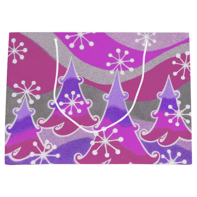 Arbres d'hiver sac cadeau violet grand (Devant)