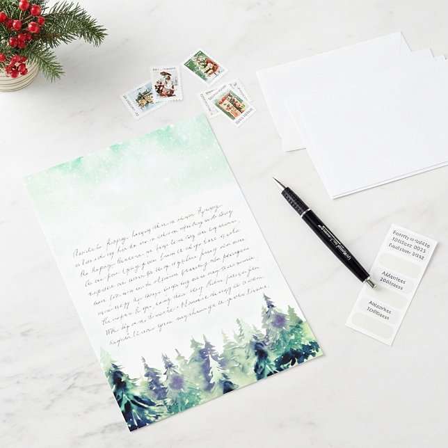 Arbres enneigés papier à lettres de Noël d'hiver (Créateur téléchargé)
