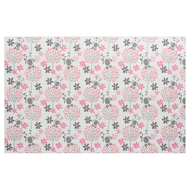 Arbres, fleurs, et tissu d'ours panda (Fat Quarter)