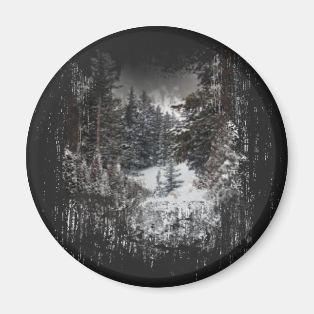 Arbres neigeux forestiers | Magnet de forêt neigeu (Devant)