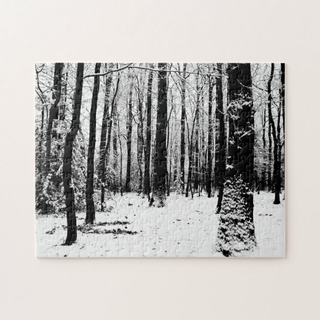 Arbres noirs et blancs dans la neige Jigsaw puzzle (Horizontal)