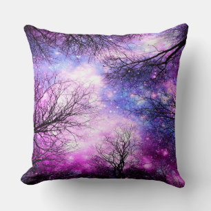 Arbres noirs Fuchsia Violet Coussin spatial