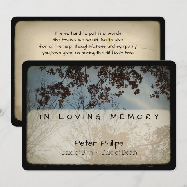 Arbres Vintage Mémorial Sympathie Merci I (Devant / Derrière)