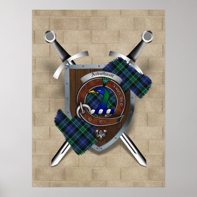 Arbuthnott Clan Badge Crossed Swords Poster 18x24 (Devant)