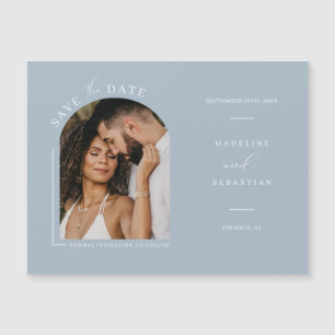 Arc bleu Dusty Photo Enregistrer la date Carte mag
