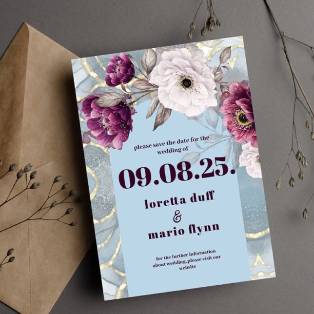 Arc bleu floral Enregistrer la date Invitation (Créateur téléchargé)