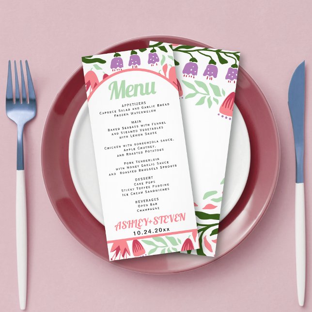 Arc Boho avec fleurs rétro Carte menu mariage (Créateur téléchargé)