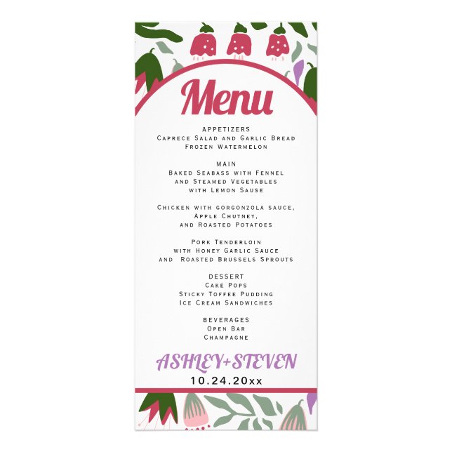 Arc de Boho avec fleurs folkloriques Carte menu ma (Devant)