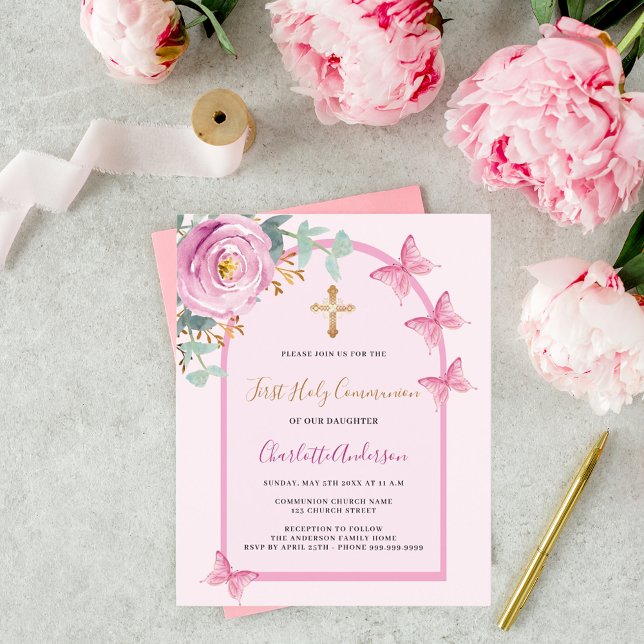 Arc de papillons roses de la première sainte commu (Créateur téléchargé)