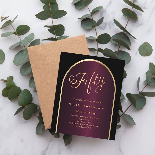 Arc d'or bordeaux noir 50e anniversaire invitation (Créateur téléchargé)