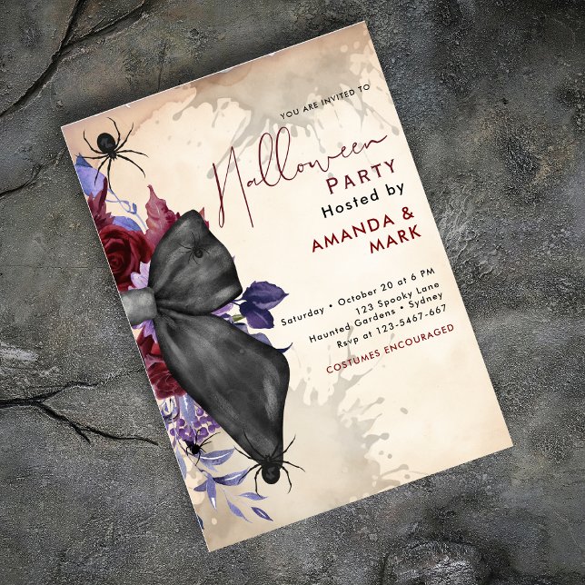 Arc éffrayant floral noir et araignées Invitation (Créateur téléchargé)