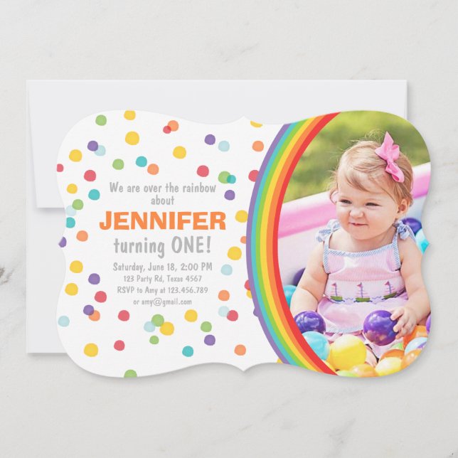 Arc en arc-en-ciel invitation Fille confetti color (Devant)