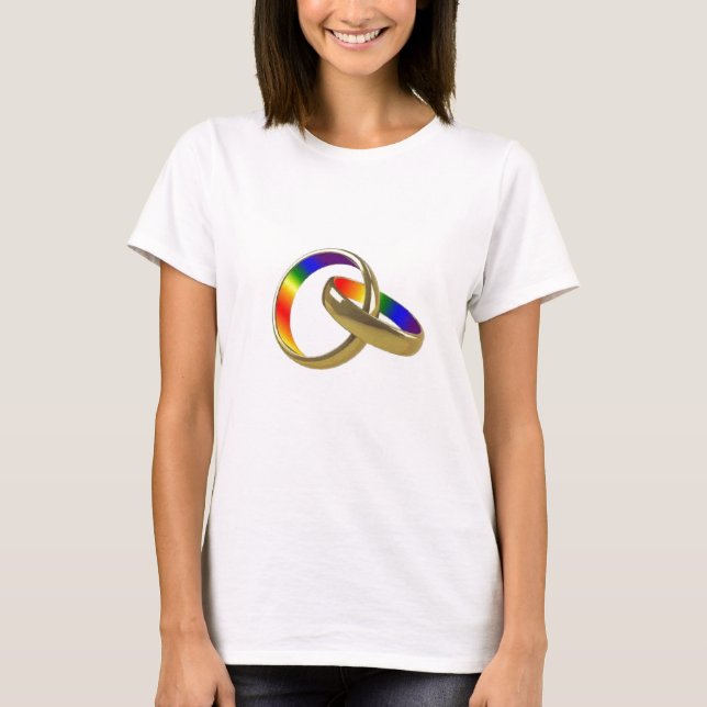 Arc en arc-en-ciel mariage anneaux t-shirt femme (Devant)