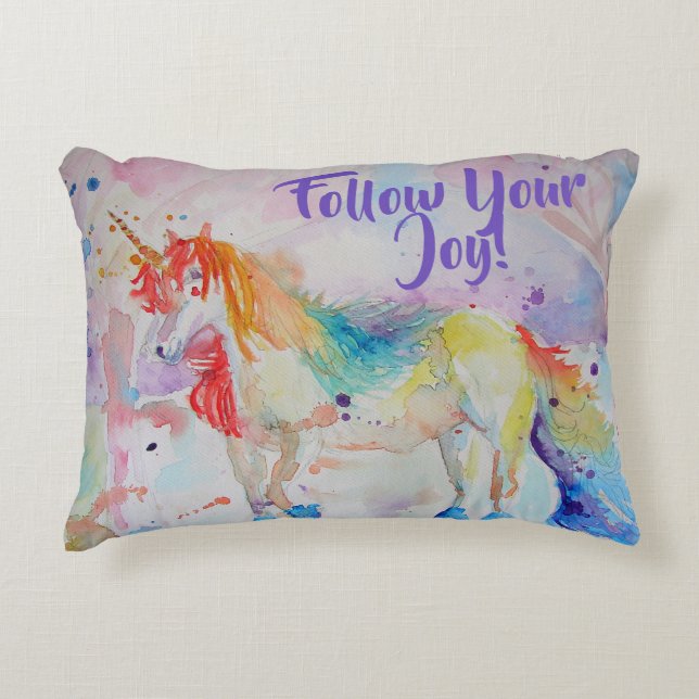 Arc en arc-en-ciel Unicorne aquarelle coussin (Devant)