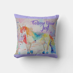 Arc en arc-en-ciel Unicorne aquarelle coussin