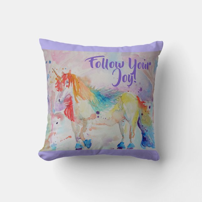 Arc en arc-en-ciel Unicorne aquarelle coussin (Recto)