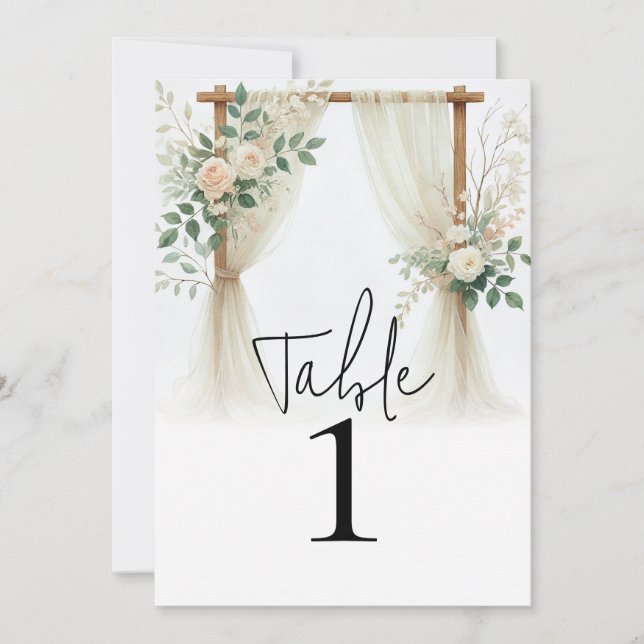 Arc en bois floral verdure roses numéro de table (Devant)